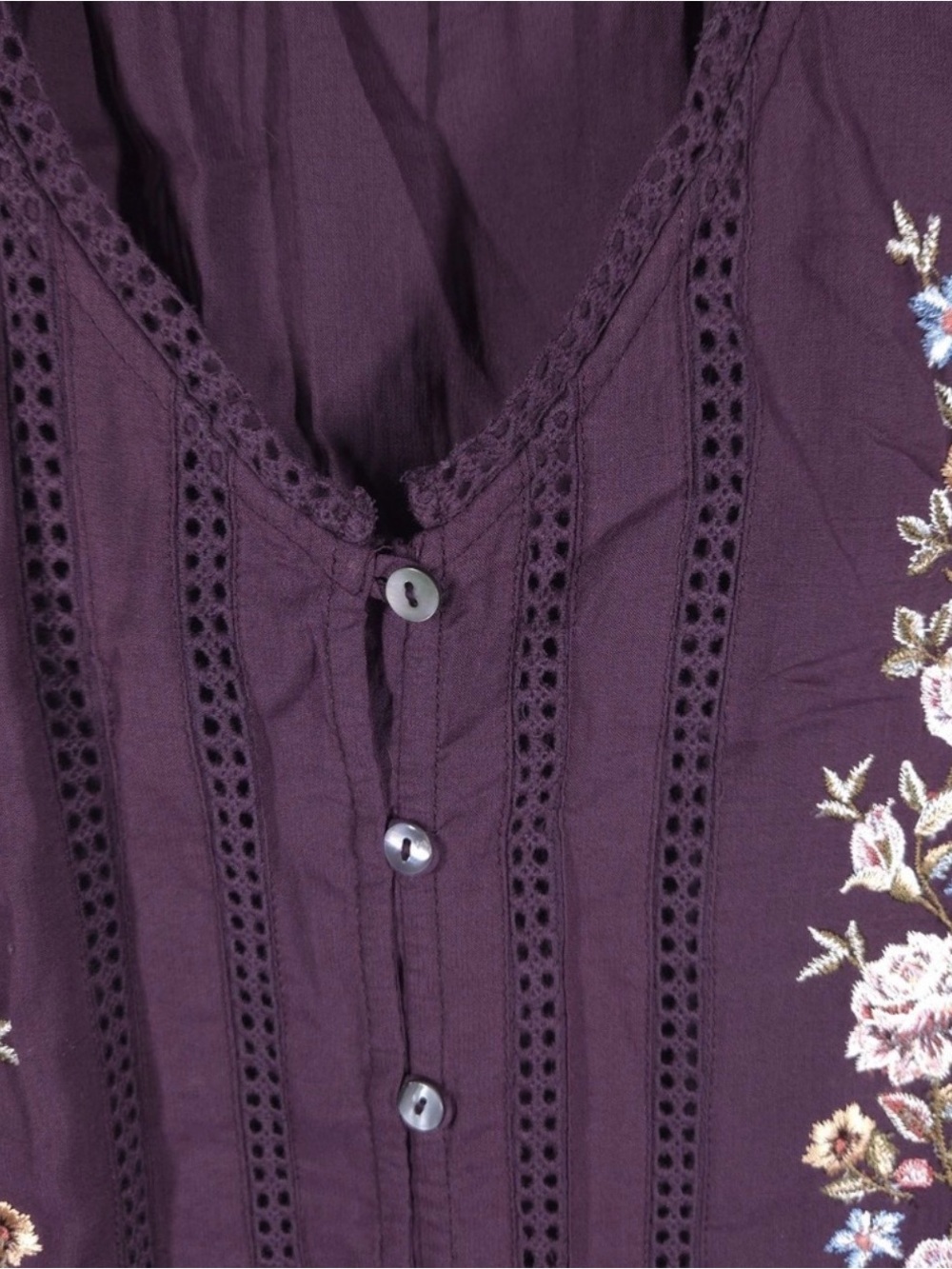 Sundance Plum Floral-Embroidered V-Neck Blouse - Picture 4 of 6